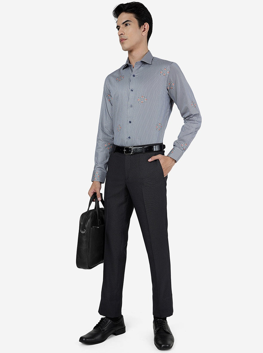 Blue Printed Slim Fit Party Wear Shirt | JB Studio