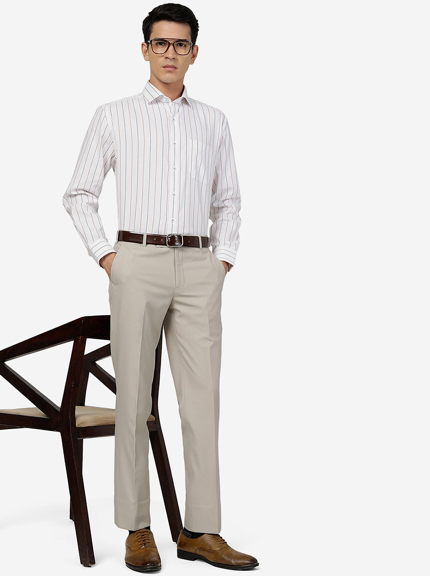 White Striped Regular Fit Formal Shirt | JadeBlue