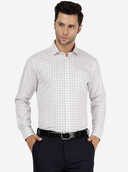 White Checked Regular Fit Formal Shirt | JadeBlue