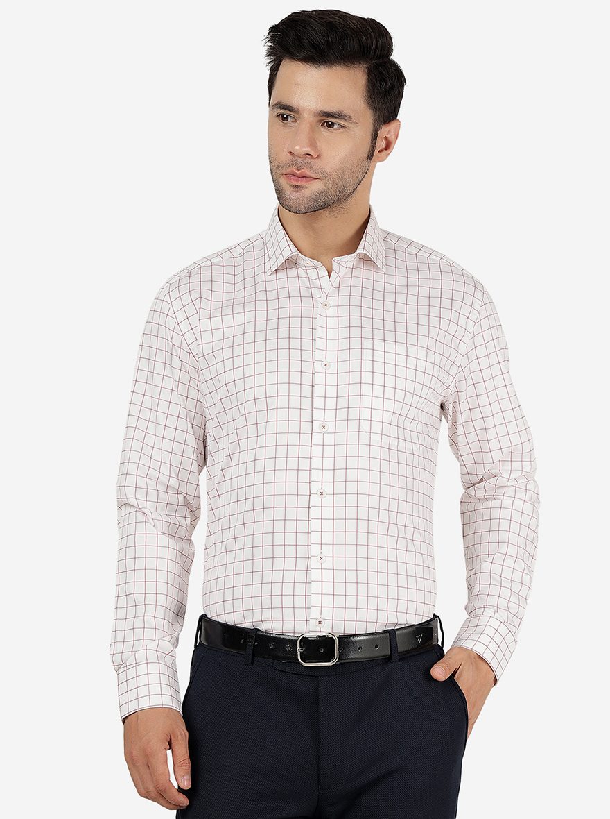 White & Brown Checked Regular Fit Formal Shirt | JadeBlue