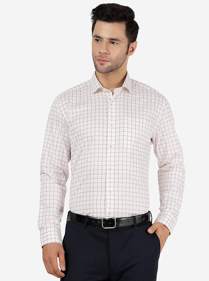 White & Brown Checked Regular Fit Formal Shirt | JadeBlue