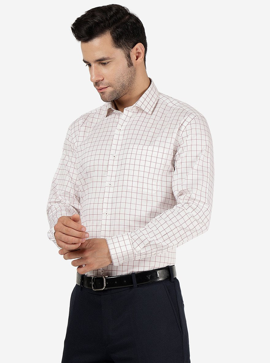 White & Brown Checked Regular Fit Formal Shirt | JadeBlue