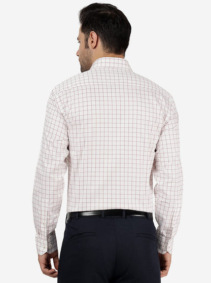 White & Brown Checked Regular Fit Formal Shirt | JadeBlue