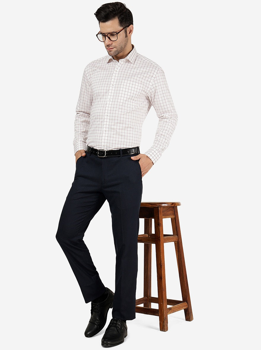 White & Brown Checked Regular Fit Formal Shirt | JadeBlue