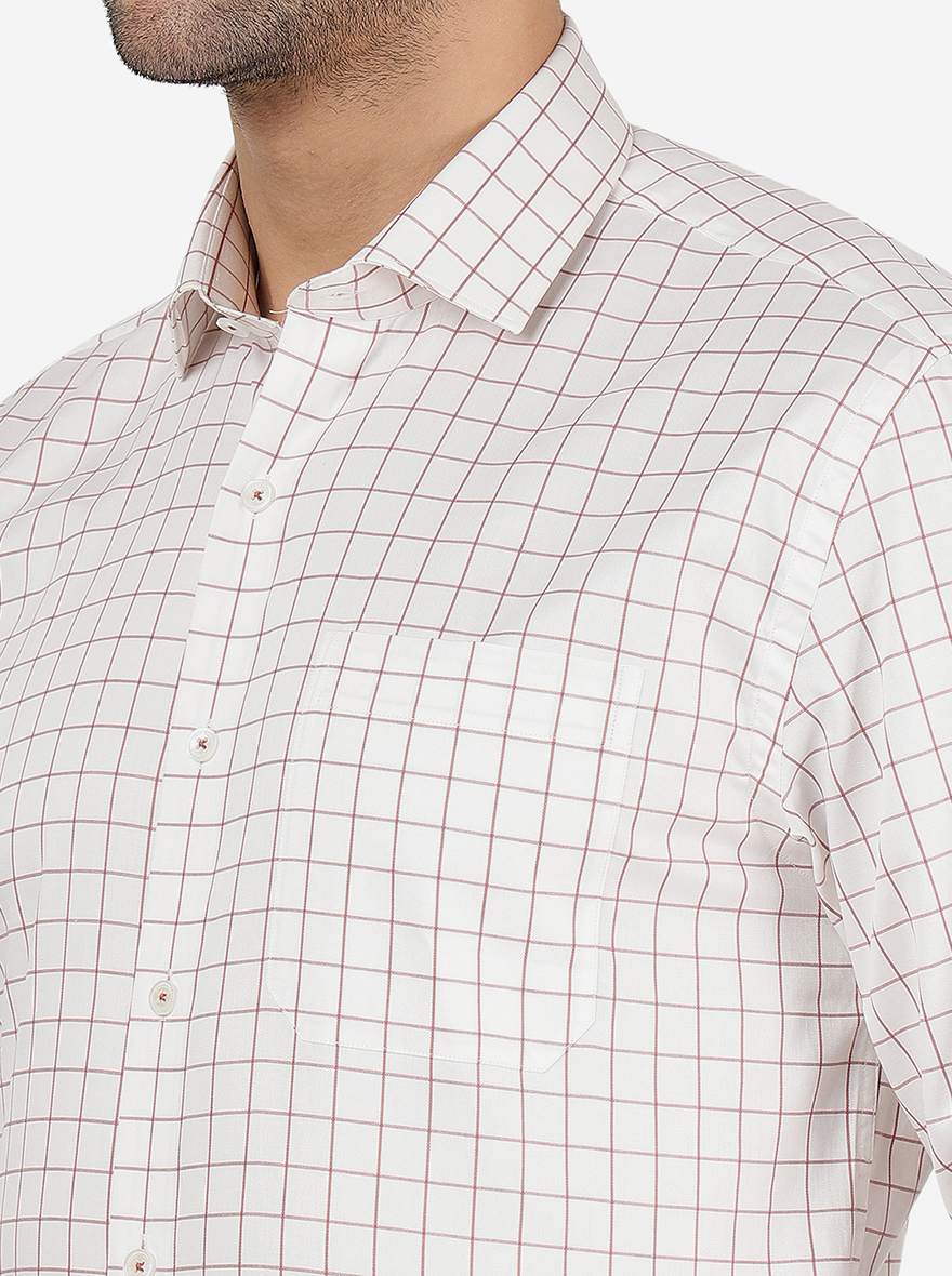 White & Brown Checked Regular Fit Formal Shirt | JadeBlue