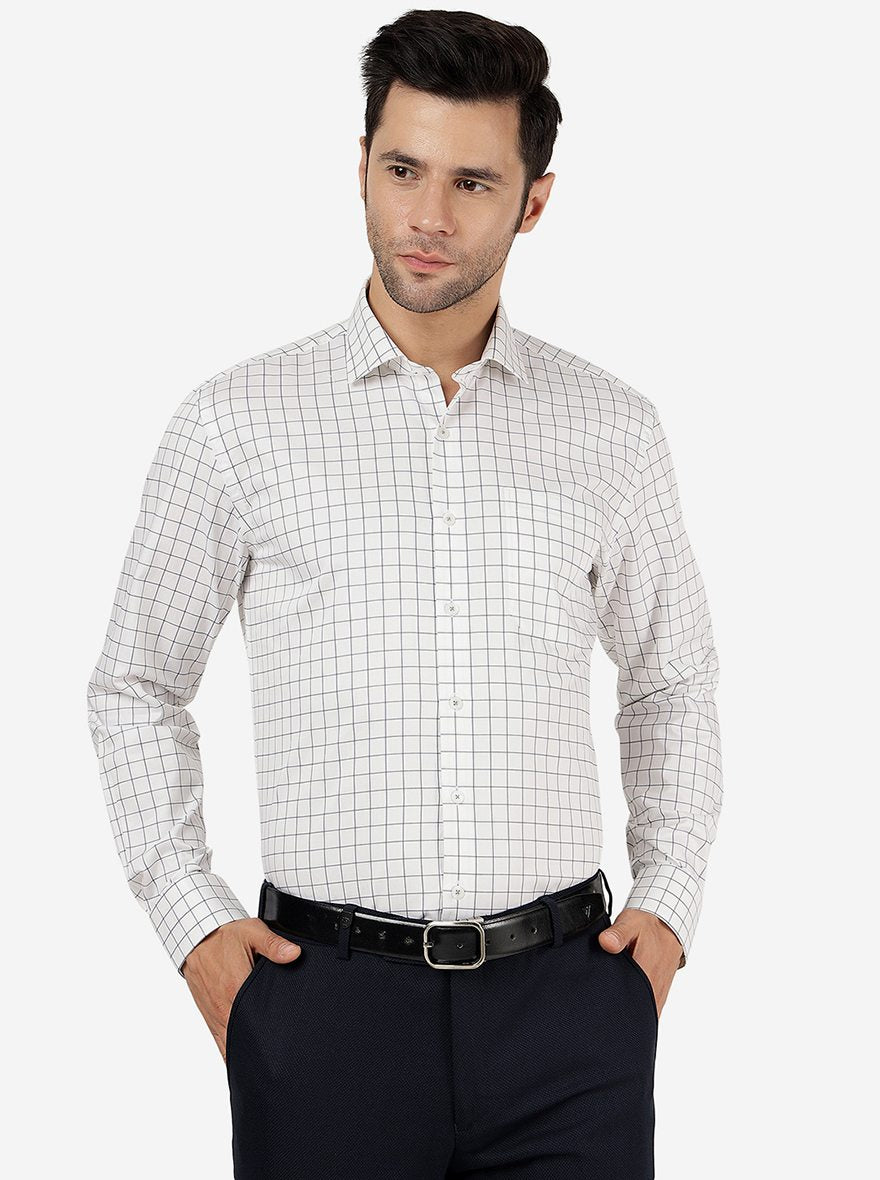 White & Grey Checked Regular Fit Formal Shirt | JadeBlue