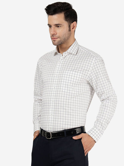 White & Grey Checked Regular Fit Formal Shirt | JadeBlue