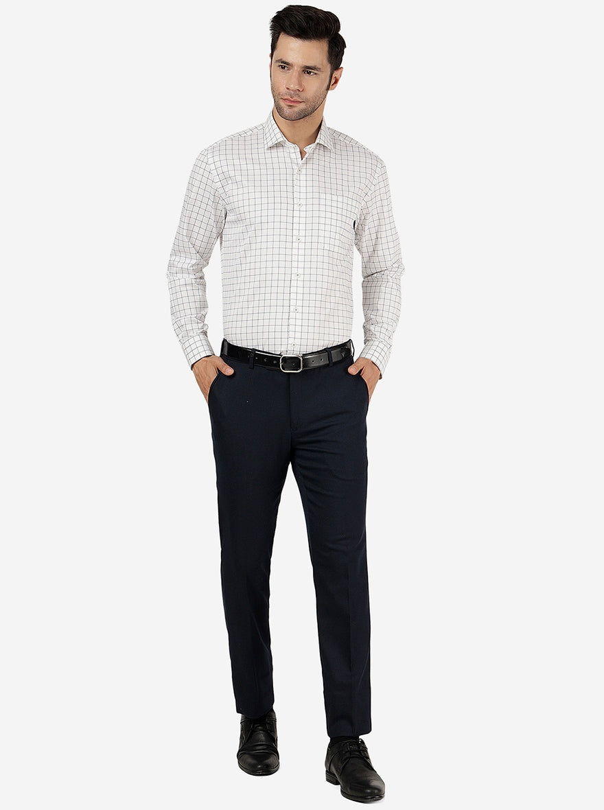 White & Grey Checked Regular Fit Formal Shirt | JadeBlue