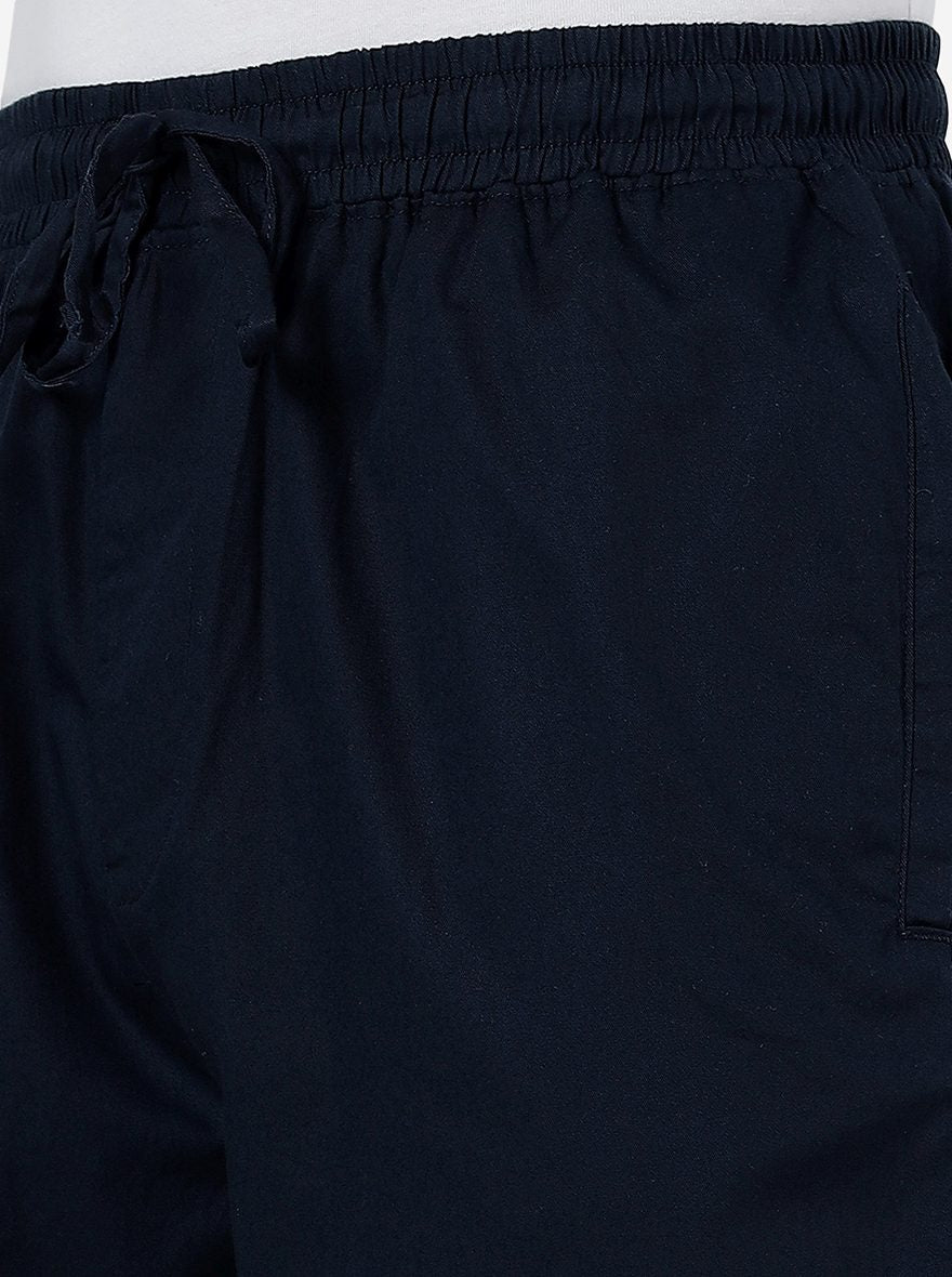 Navy Blue Solid Slim Fit Track Pant | JadeBlue