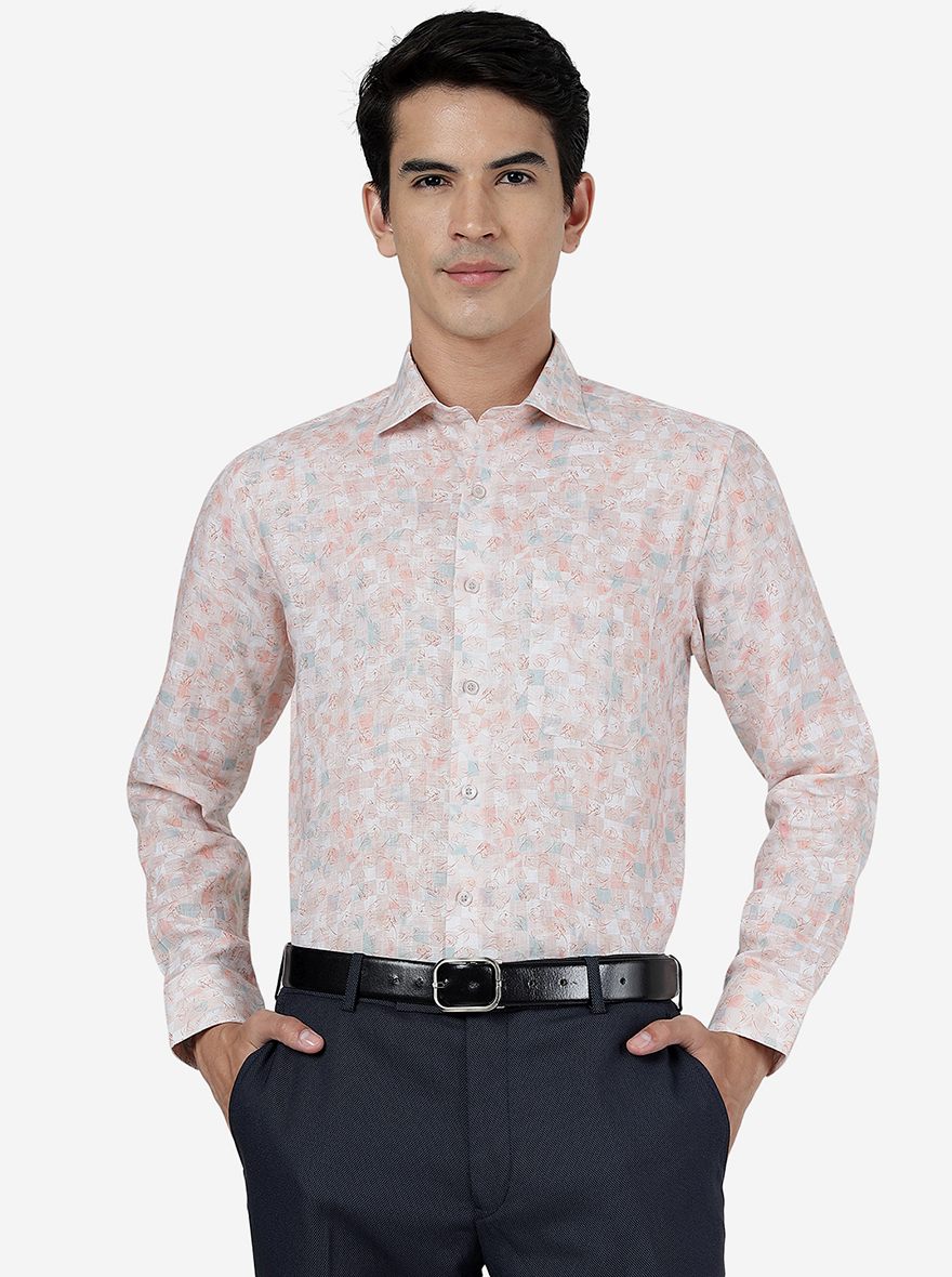 Pink Printed Regular Fit Formal Shirt | JadeBlue
