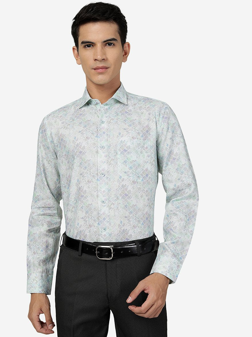 Green Printed Regular Fit Formal Shirt | JadeBlue