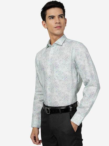 Green Printed Regular Fit Formal Shirt | JadeBlue