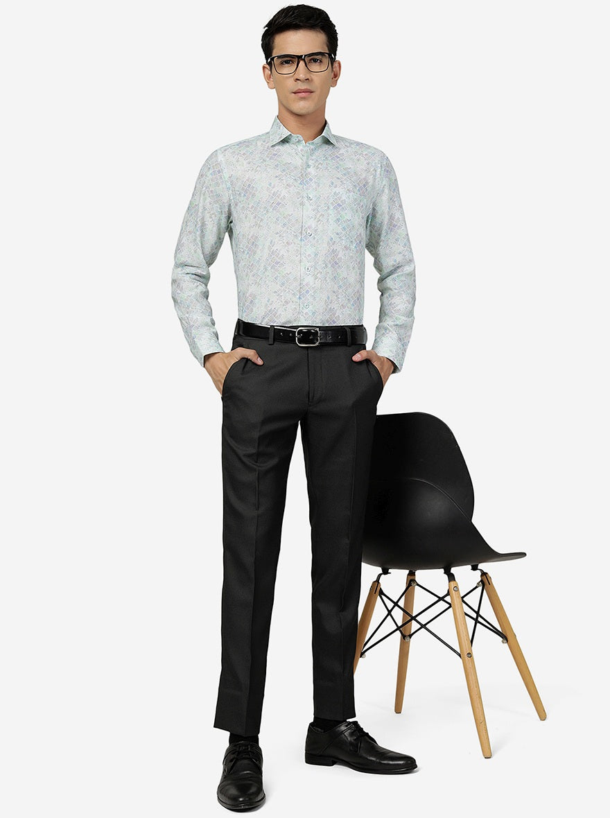 Green Printed Regular Fit Formal Shirt | JadeBlue