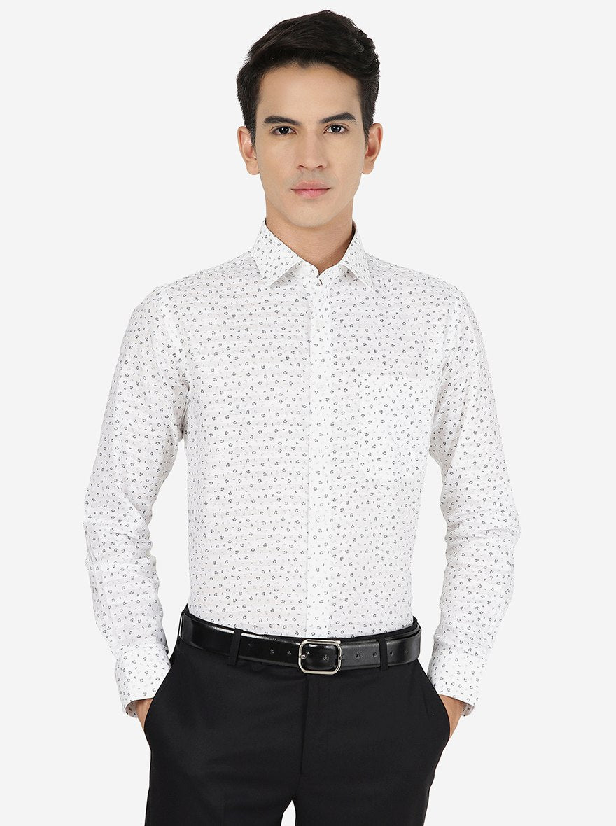 White Printed Slim fit Formal Shirt | JadeBlue Youth