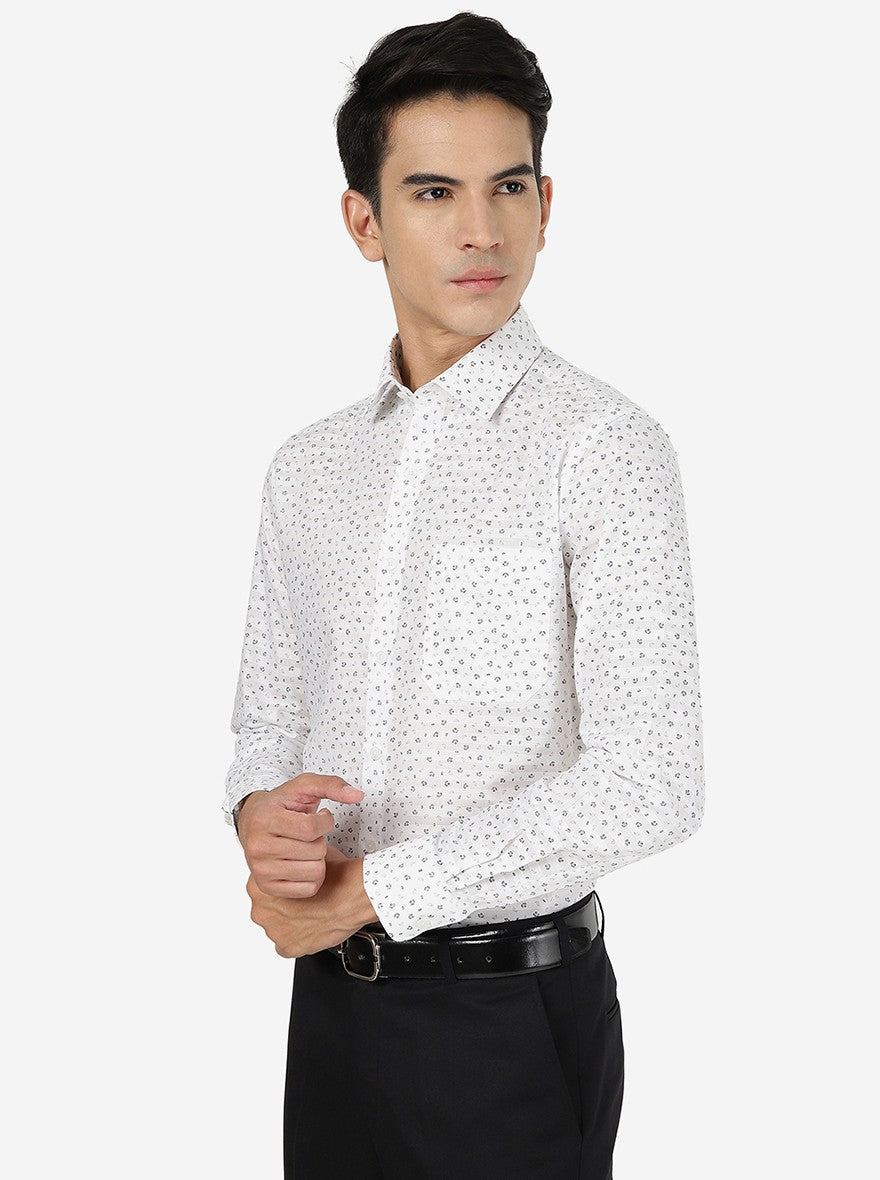 White Printed Slim fit Formal Shirt | JadeBlue Youth