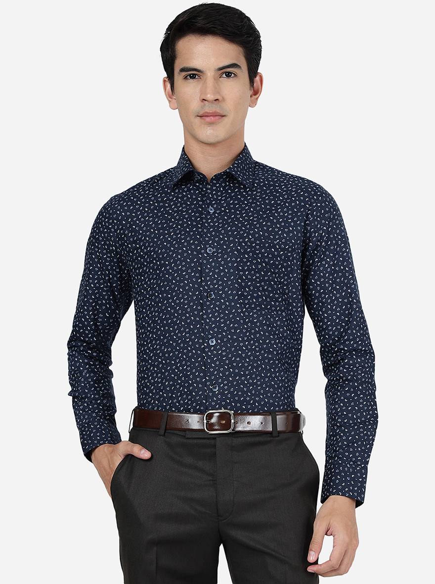 Blue Printed Slim Fit Formal Shirt | JadeBlue Youth