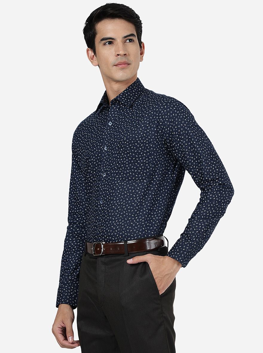Blue Printed Slim Fit Formal Shirt | JadeBlue Youth