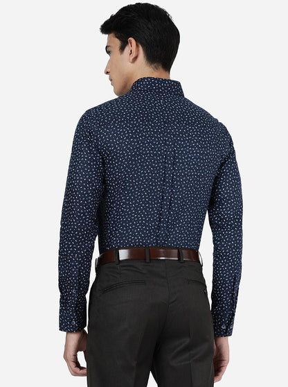 Blue Printed Slim Fit Formal Shirt | JadeBlue Youth