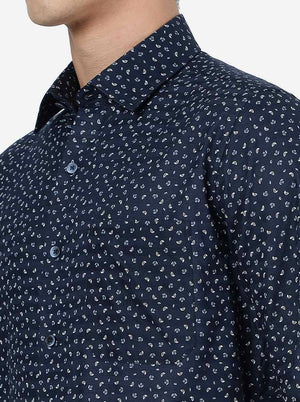 Blue Printed Slim Fit Formal Shirt | JadeBlue Youth