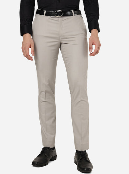 Light Grey Solid Slim Fit Formal Trouser | Metal