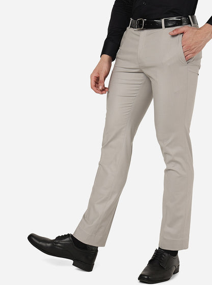 Light Grey Solid Slim Fit Formal Trouser | Metal
