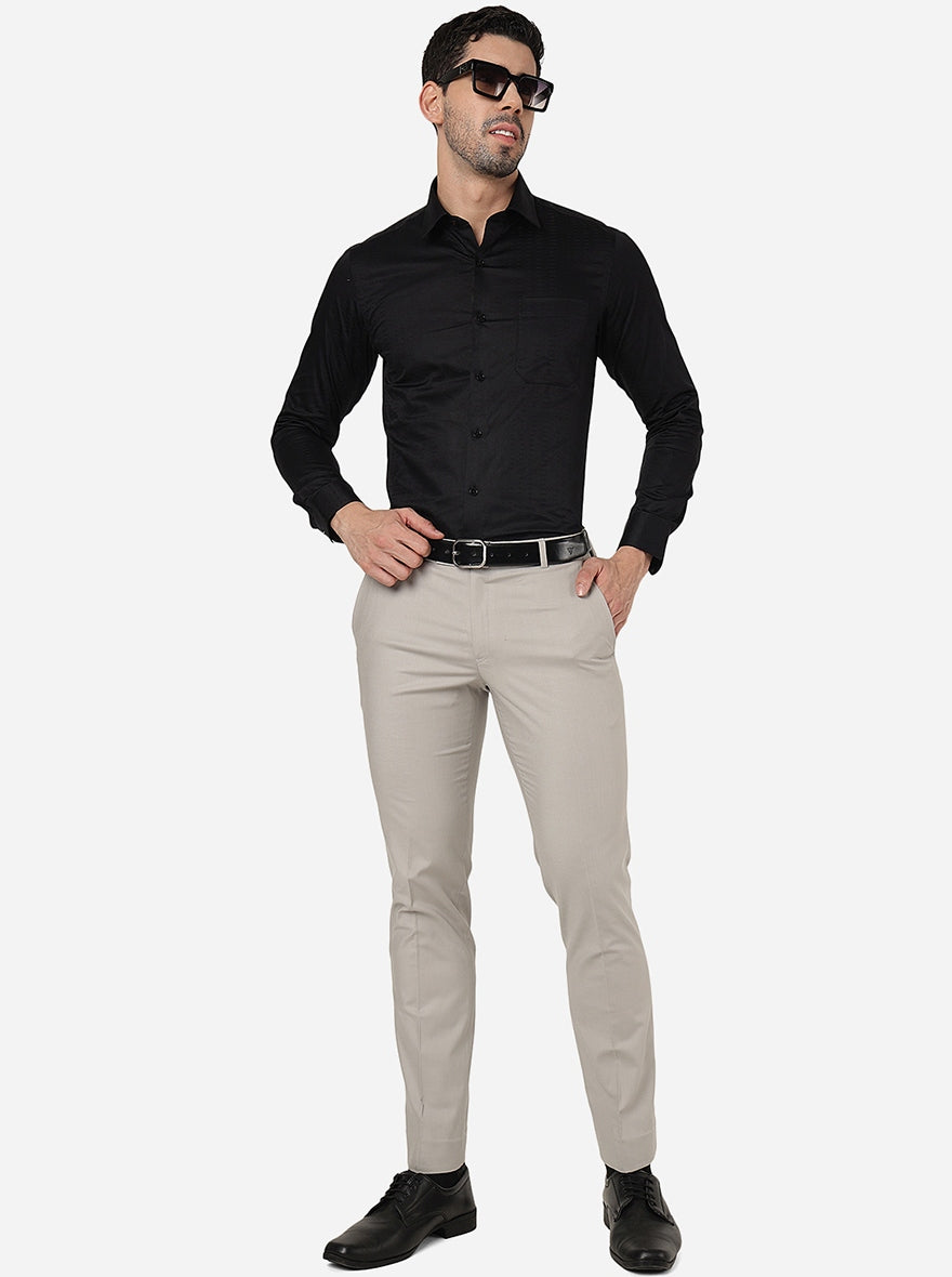Light Grey Solid Slim Fit Formal Trouser | Metal
