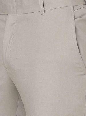 Light Grey Solid Slim Fit Formal Trouser | Metal