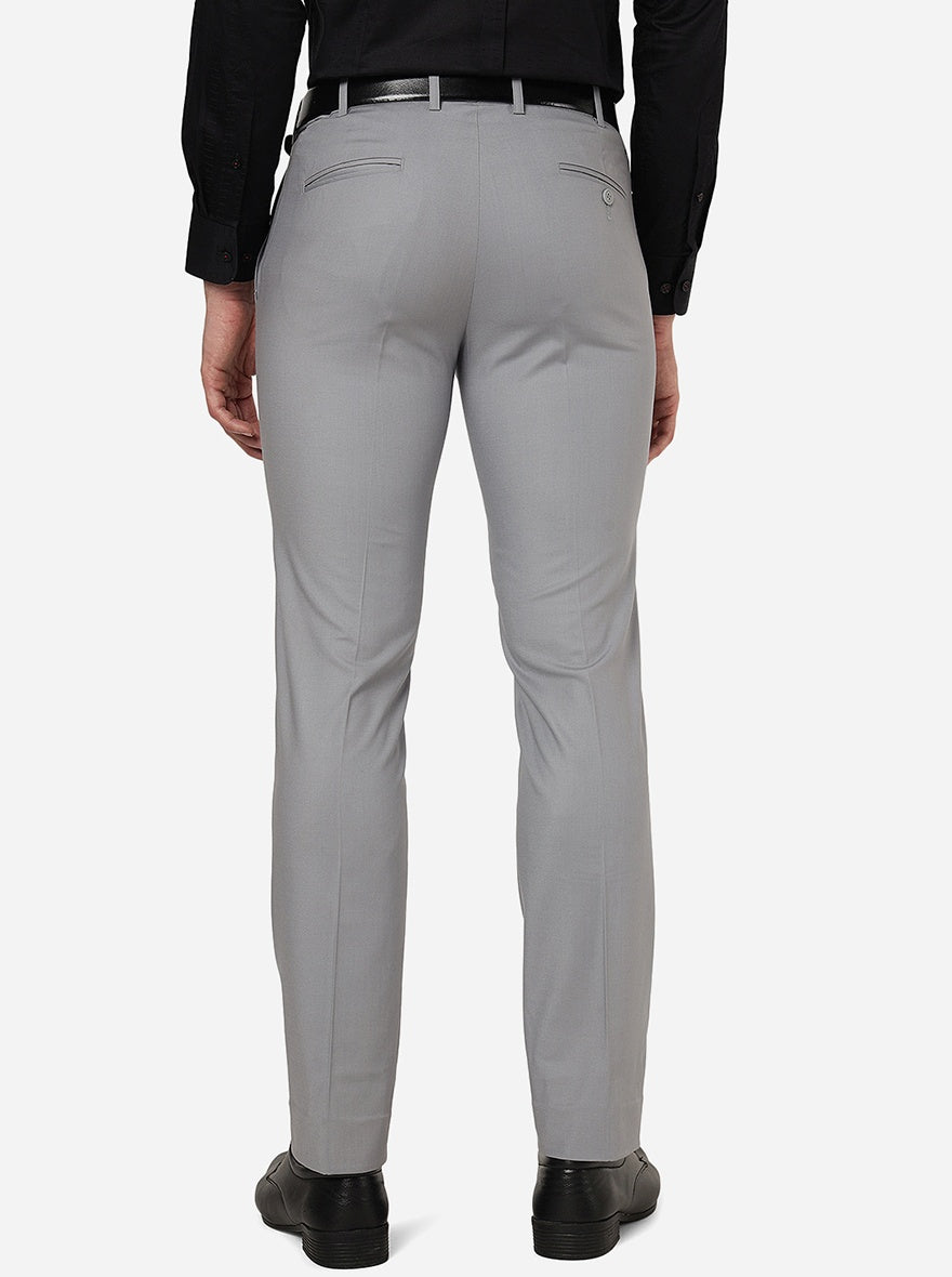 Grey Solid Slim Fit Formal Trouser | Metal