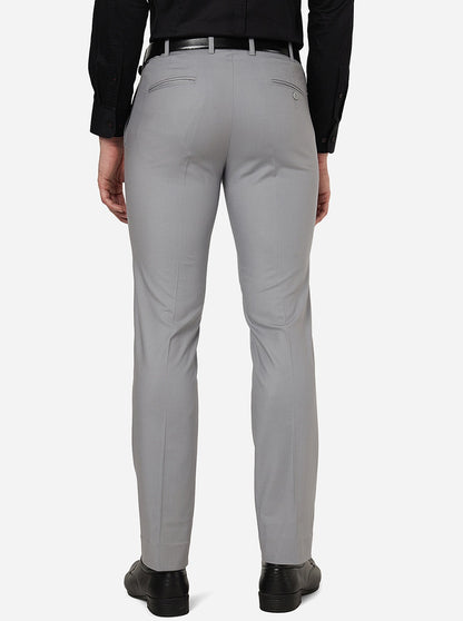 Grey Solid Slim Fit Formal Trouser | Metal