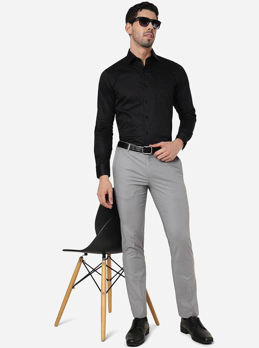 Grey Solid Slim Fit Formal Trouser | Metal