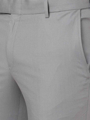 Grey Solid Slim Fit Formal Trouser | Metal
