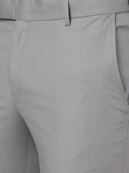 Grey Solid Slim Fit Formal Trouser | Metal