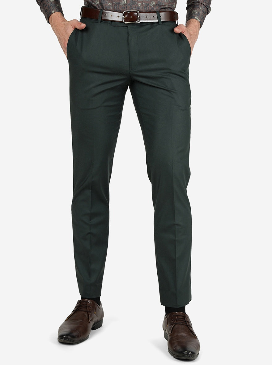 Green Solid Slim Fit Formal Trouser | Metal