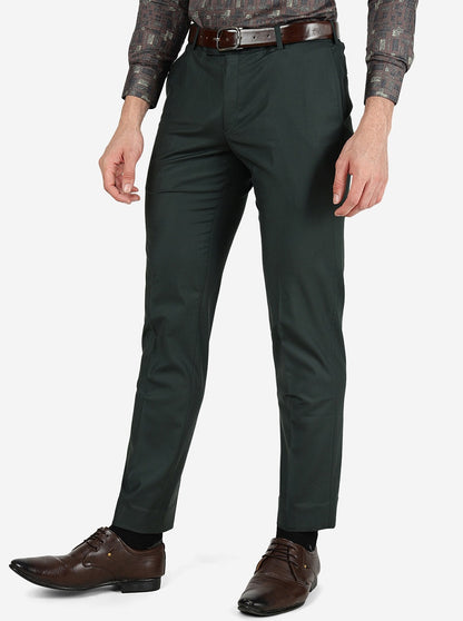 Green Solid Slim Fit Formal Trouser | Metal