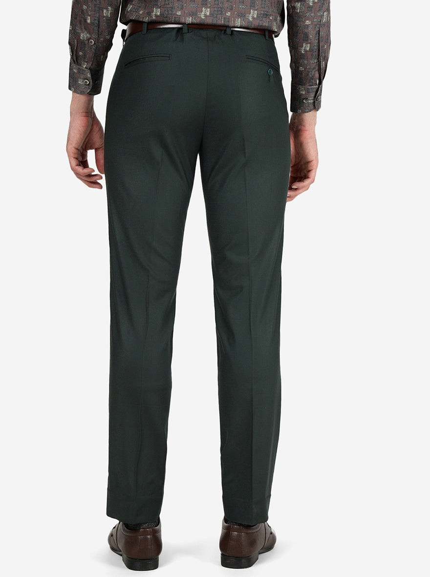 Green Solid Slim Fit Formal Trouser | Metal
