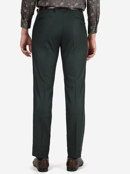 Green Solid Slim Fit Formal Trouser | Metal
