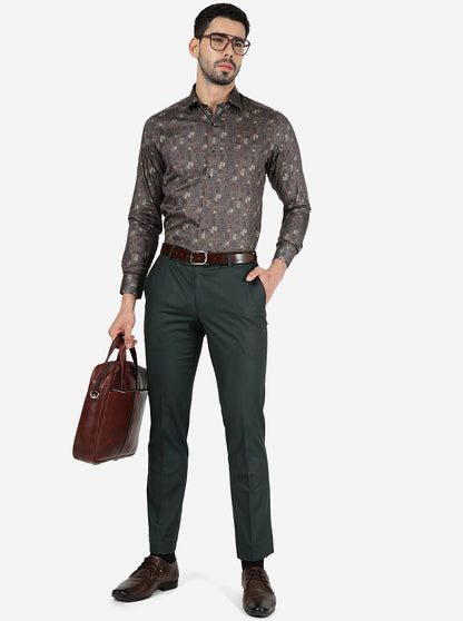Green Solid Slim Fit Formal Trouser | Metal