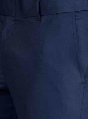 Navy Blue Solid Slim Fit Formal Trouser | Metal