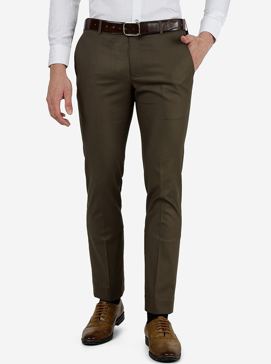 Green Solid Slim Fit Formal Trouser | Metal