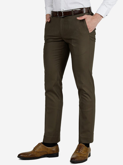 Green Solid Slim Fit Formal Trouser | Metal