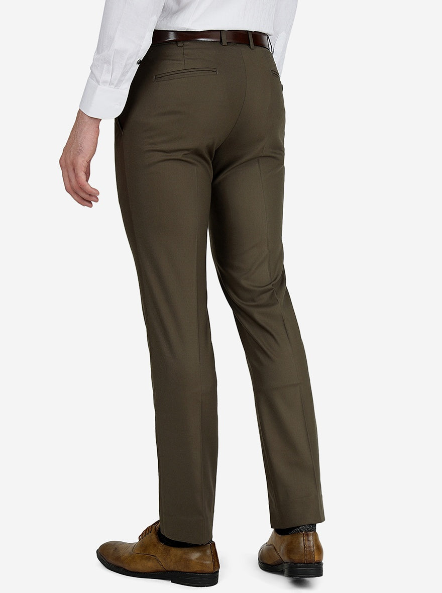 Green Solid Slim Fit Formal Trouser | Metal