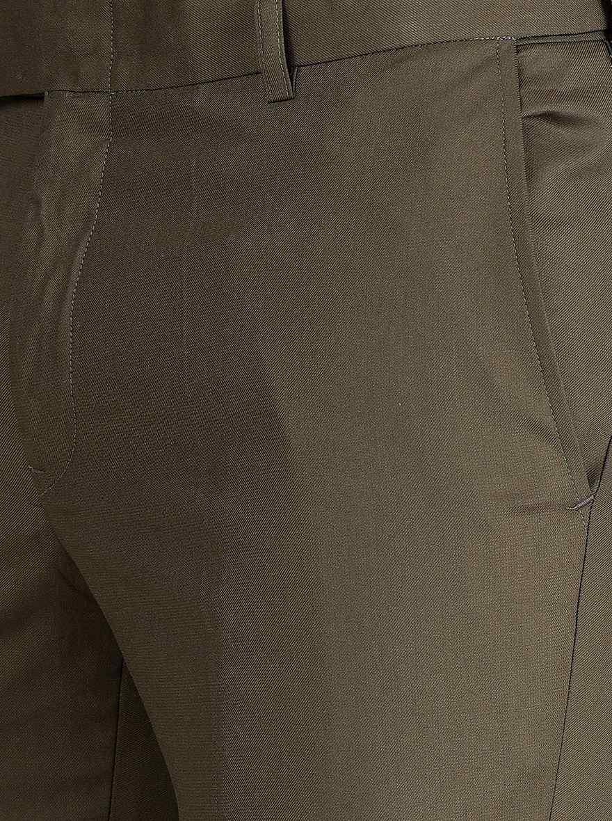 Green Solid Slim Fit Formal Trouser | Metal