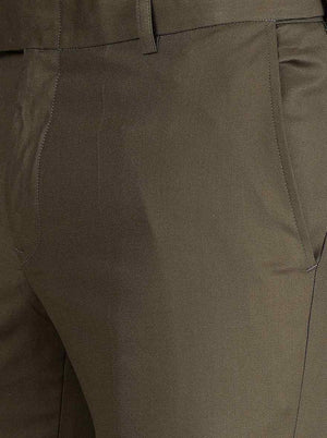 Green Solid Slim Fit Formal Trouser | Metal