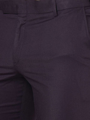 Purple Solid Slim Fit Formal Trouser | Metal