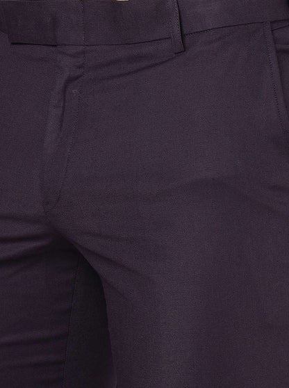 Purple Solid Slim Fit Formal Trouser | Metal