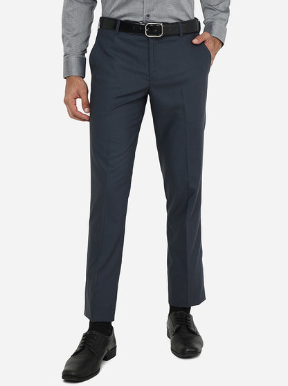 Grey Solid Slim Fit Formal Trouser | Metal