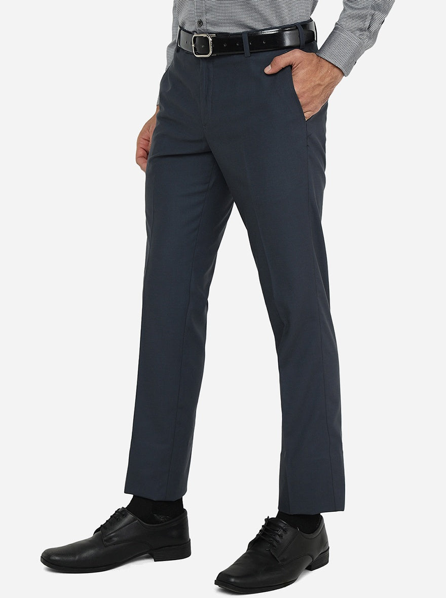 Grey Solid Slim Fit Formal Trouser | Metal