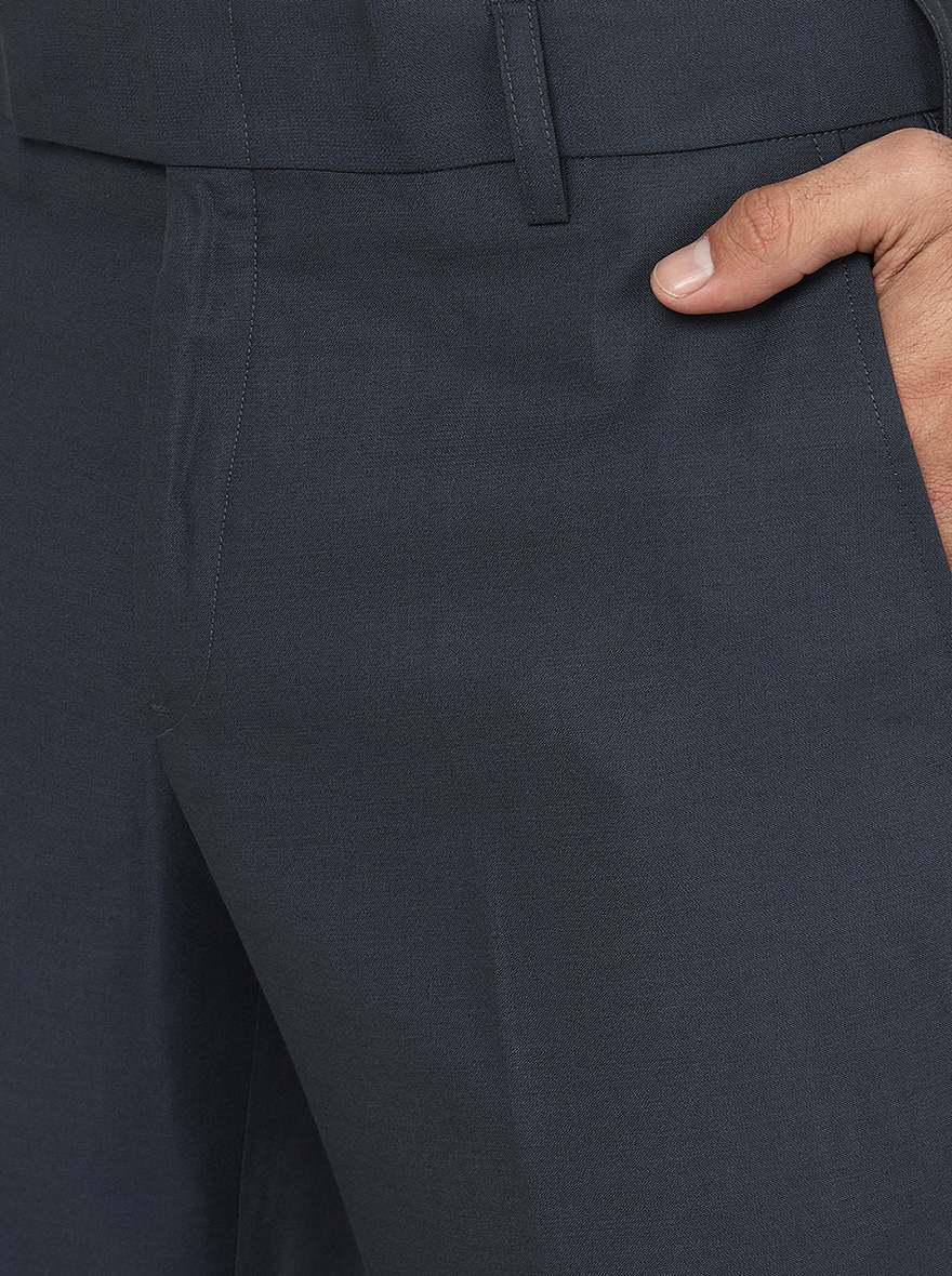 Grey Solid Slim Fit Formal Trouser | Metal