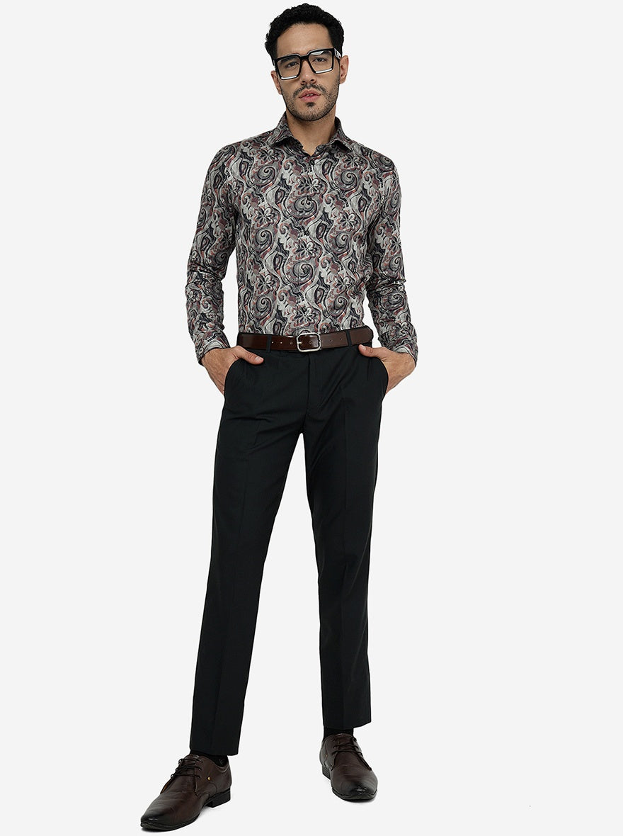 Dark Green Solid Slim Fit Formal Trouser | Metal