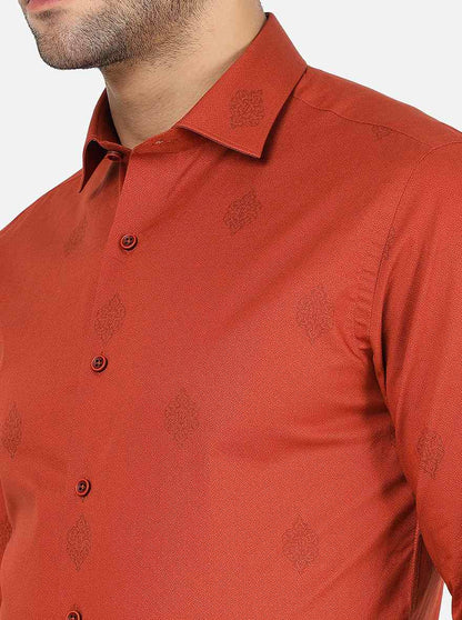 Orange Printed Slim Fit Party Wear Shirt | JB Studio